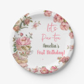 Thee Verjaardagsfeest Roze Bloemenmeisje Par-tea B Papieren Bordje (Voorkant)