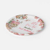 Thee Verjaardagsfeest Roze Bloemenmeisje Par-tea B Papieren Bordje (Gekanteld)