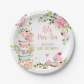 Thee Verjaardagsfeest Roze Bloemenmeisje Par-tea B Papieren Bordje (Voorkant)