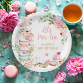 Thee Verjaardagsfeest Roze Bloemenmeisje Par-tea B Papieren Bordje