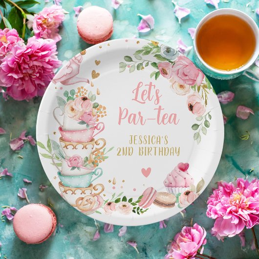 Thee Verjaardagsfeest Roze Bloemenmeisje Par-tea B Papieren Bordje