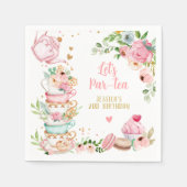 Thee Verjaardagsfeest Roze Bloemenmeisje Par-tea B Servet (Voorkant)