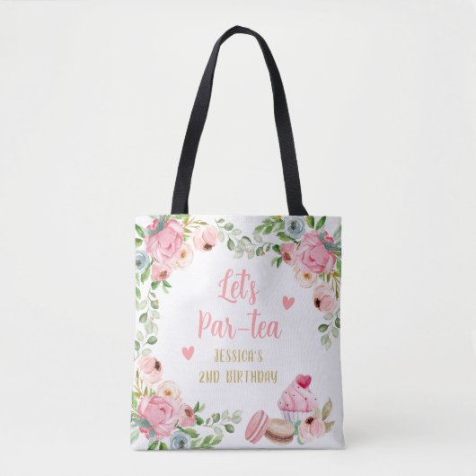 Thee Verjaardagsfeest Roze Bloemenmeisje Par-tea B Tote Bag (Voorkant)