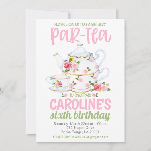 Thee Verjaardagsfeest Uitnodiging (Voorkant)