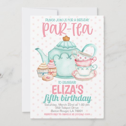 Thee Verjaardagsfeest Uitnodiging (Voorkant)