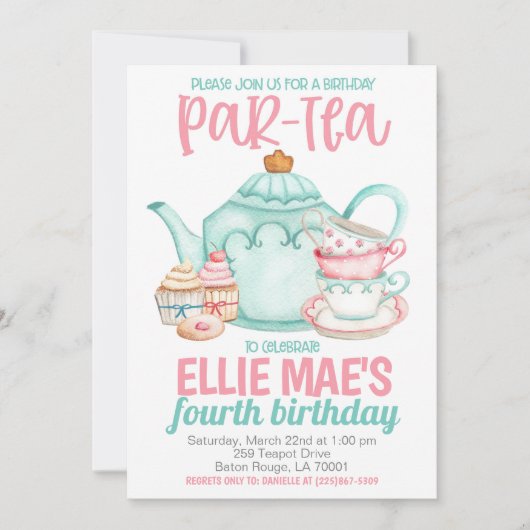 Thee Verjaardagsfeest Uitnodiging (Voorkant)