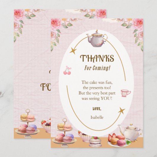 Thee Verjaardagsfeestje Dank je kaart (Voorkant / Achterkant)