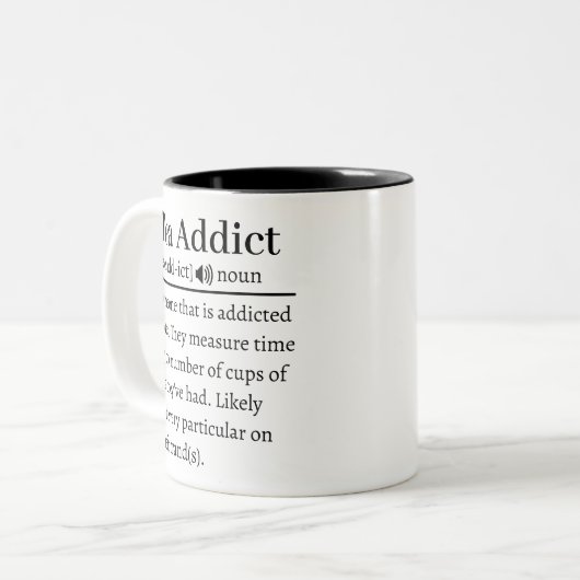 Thee verslaafde definitie tweekleurige koffiemok (Voorkant links)