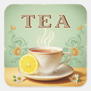 Thee, Vintage Poster door Natasha Us Vierkante Sticker