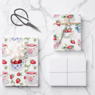Thee voor Bruiloftsfeest Twee Aardbeien Eén Effen  Inpakpapier Vel