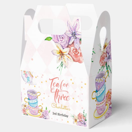 Thee voor drie, derde thee verjaardag bedankdoosjes (Geopend)