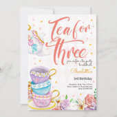 Thee voor drie, derde thee verjaardag kaart (Voorkant)