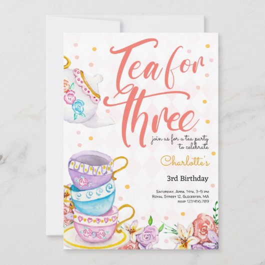 Thee voor drie, derde thee verjaardag kaart (Voorkant)
