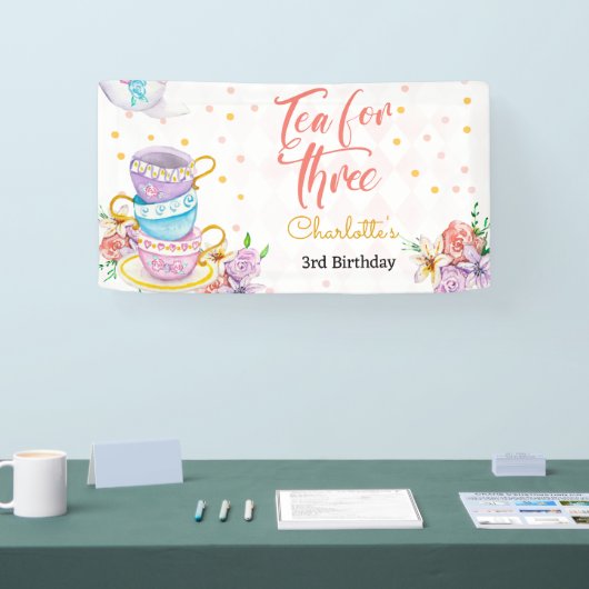 Thee voor drie, derde thee verjaardag spandoek (Beurs)