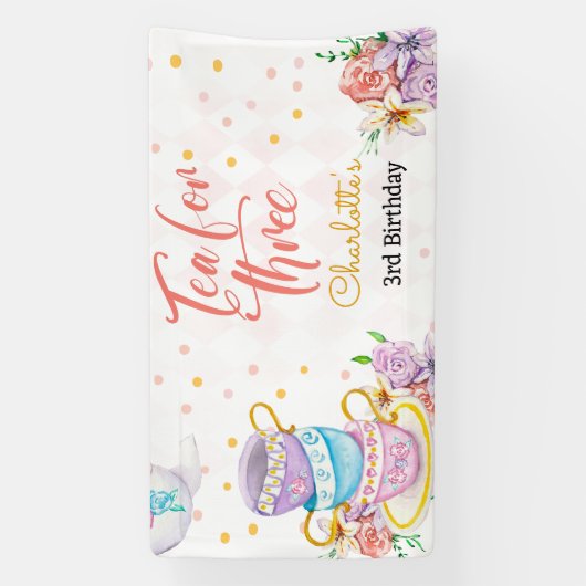 Thee voor drie, derde thee verjaardag spandoek (Verticaal)