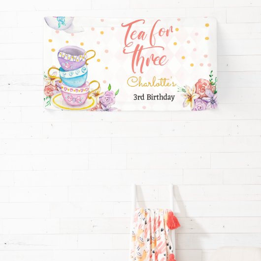 Thee voor drie, derde thee verjaardag spandoek (Insitu)