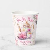 Thee voor drie! Meisje Roze 3e verjaardag Tea Part Papieren Bekers (Achterkant)