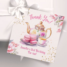 Thee voor drie! Meisje Roze 3e Verjaardag Thee Par Bedankjes Labels