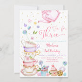 Thee voor drie roze theekepels kaart (Voorkant)