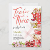 Thee voor drie, thee bloemig derde verjaardag kaart (Voorkant)