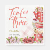 Thee voor drie, thee bloemig derde verjaardag servet (Voorkant)