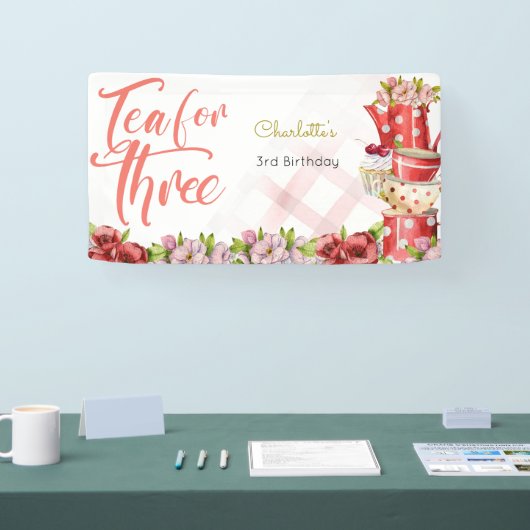 Thee voor drie, thee bloemige verjaardag spandoek (Beurs)