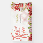 Thee voor drie, thee bloemige verjaardag spandoek (Verticaal)