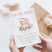 Thee voor drie theekopjes thema verjaardag uitnodi kaart