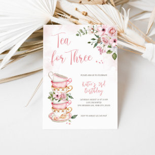 Thee voor drie theekopjes thema verjaardag uitnodi kaart