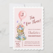 Thee voor drie verjaardagen Roze Bloemen Tea Party Kaart (Voorkant)