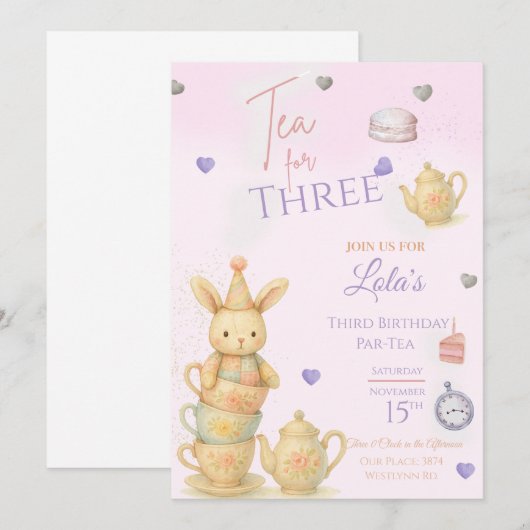 Thee voor drie verjaardagsfeestjes, Uitnodiging (Voorkant / Achterkant)