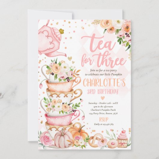 thee voor drie vogeldagen — pompoenherfst Floral Kaart (Voorkant)