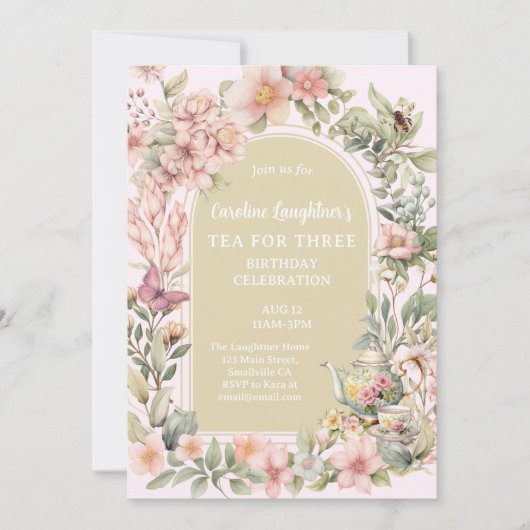 Thee voor drie Wildflower Garden verjaardagen Kaart (Voorkant)