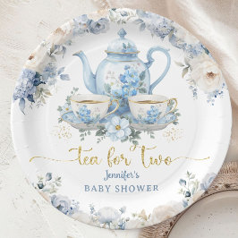 Thee voor twee baby shower theepartij blauwe bloem papieren bordje
