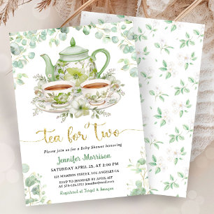 Thee voor twee baby shower tweeling geslachtsneutr kaart