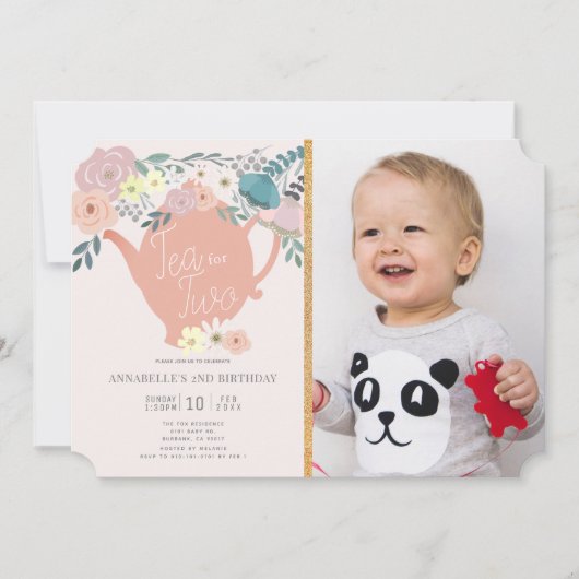 Thee voor Twee Bloemen Tea Party Foto 2e Verjaarda Kaart (Voorkant)