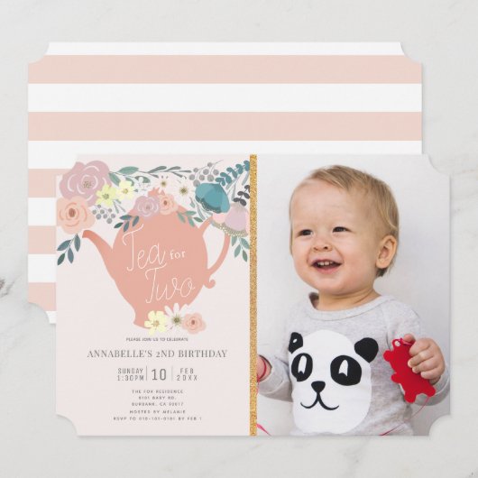 Thee voor Twee Bloemen Tea Party Foto 2e Verjaarda Kaart (Voorkant / Achterkant)
