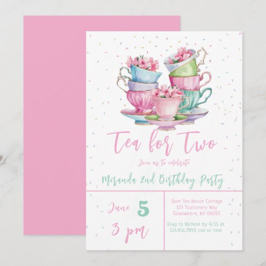 Thee voor twee elegante verjaardagsfeestjes voor m kaart (Voorkant / Achterkant)