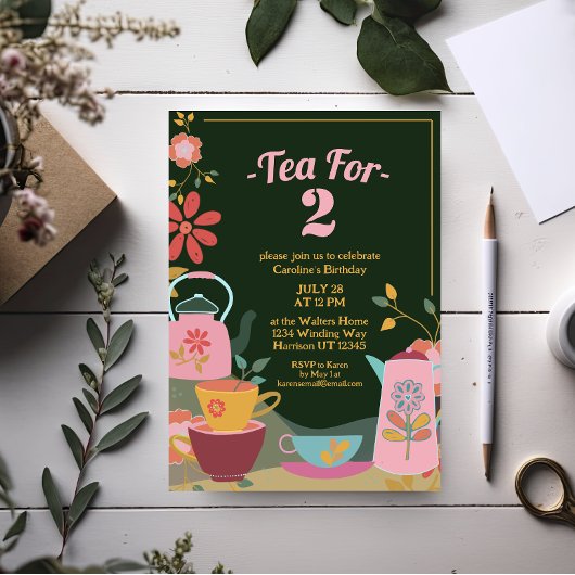 Thee voor twee grillige bloemen tweede verjaardag kaart