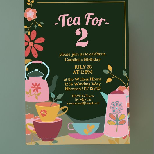 Thee voor twee grillige bloemen tweede verjaardag kaart