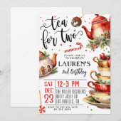 Thee voor twee kerst 2e verjaardag uitnodiging (Voorkant / Achterkant)