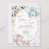 Thee voor twee Lila en goudbloemen Kaart (Voorkant)