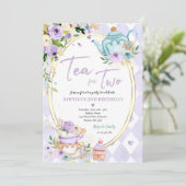 Thee voor twee Lila en goudbloemen Kaart (Staand voorkant)
