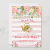 Thee voor twee meisje 2e tweede verjaardagsuitnodi kaart (Voorkant)