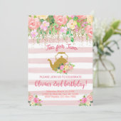 Thee voor twee meisje 2e tweede verjaardagsuitnodi kaart (Staand voorkant)