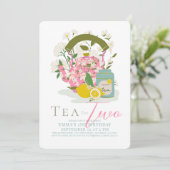 Thee voor Twee Roze Bloemen Tea Party 2e Verjaarda Kaart (Staand voorkant)