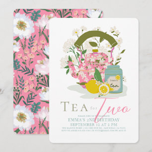 Thee voor Twee Roze Bloemen Tea Party 2e Verjaarda Kaart