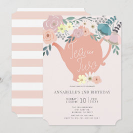 Thee voor Twee Roze Bloemen Tea Party 2e Verjaarda Kaart