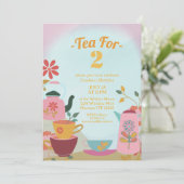 Thee voor Twee Roze Bloemen Verjaardag Kaart (Staand voorkant)