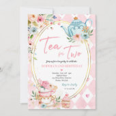 Thee voor twee roze en goudbloemen kaart (Voorkant)